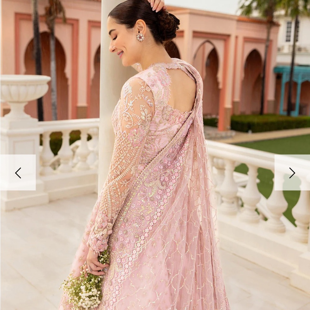 Faiza Saqlain Ruzova Blush Pink Embroidered Net Long Sleeve Dress - Picture 2 of 6